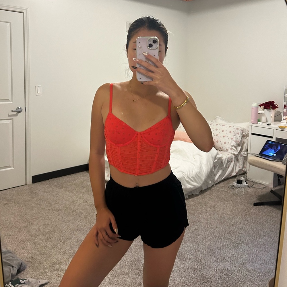 Women's Red Heart Lace Corset
